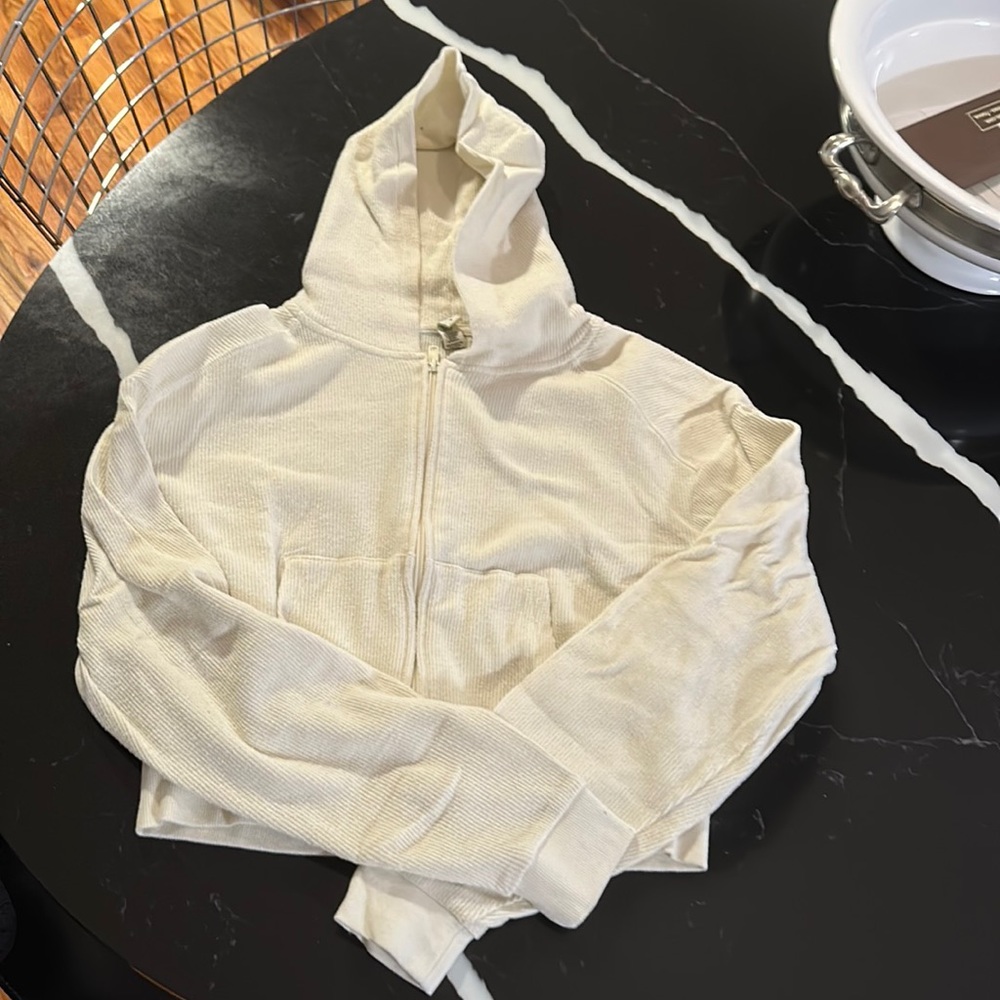 SKIMS, waffle, cropped cream hoodie